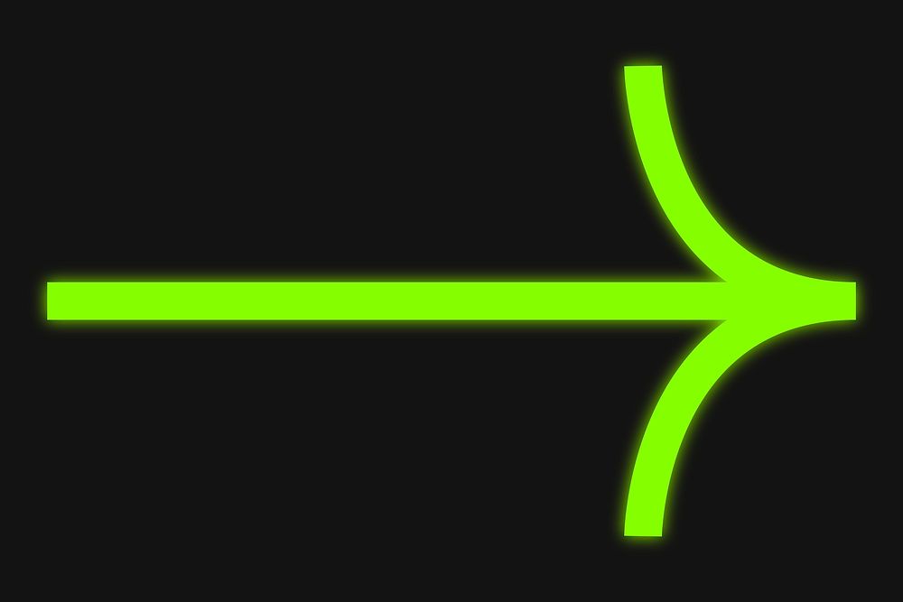 Green neon arrow, flat graphic vector