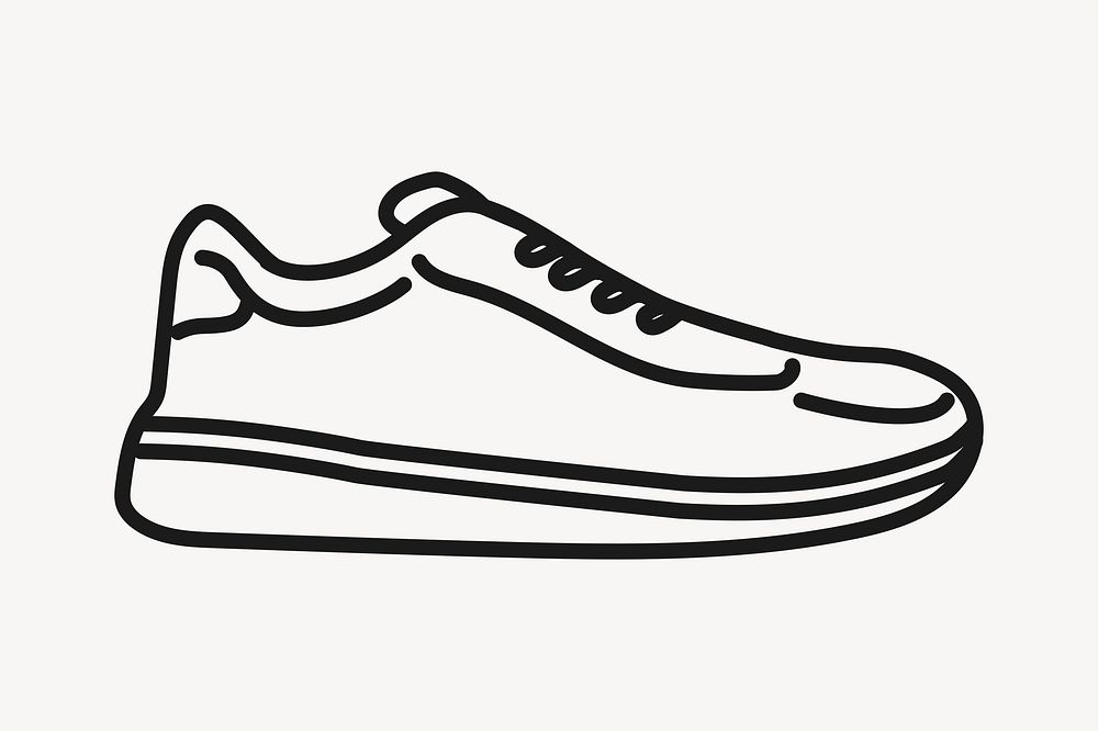 Black sneakers, line art illustration psd