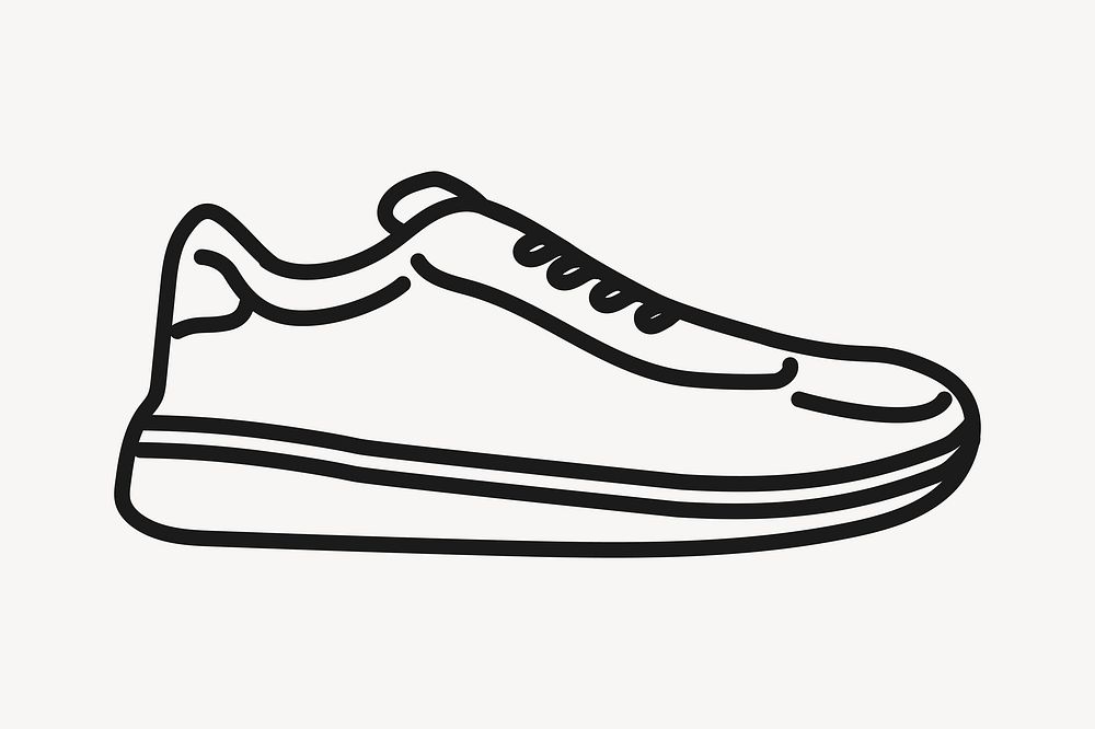 Black sneakers, line art illustration vector
