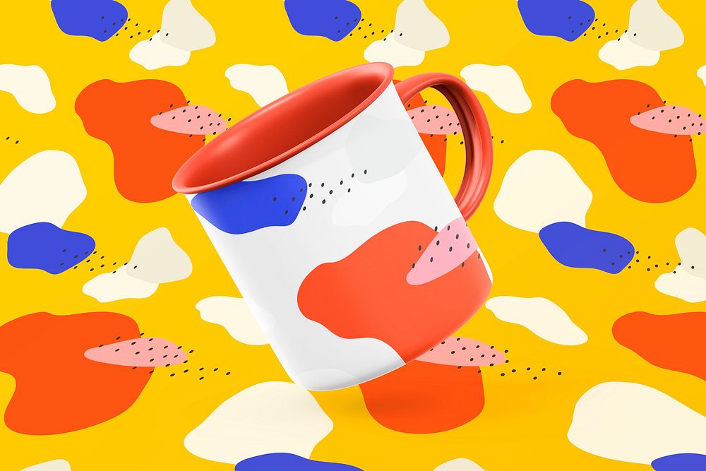 Coffee mug, orange memphis design