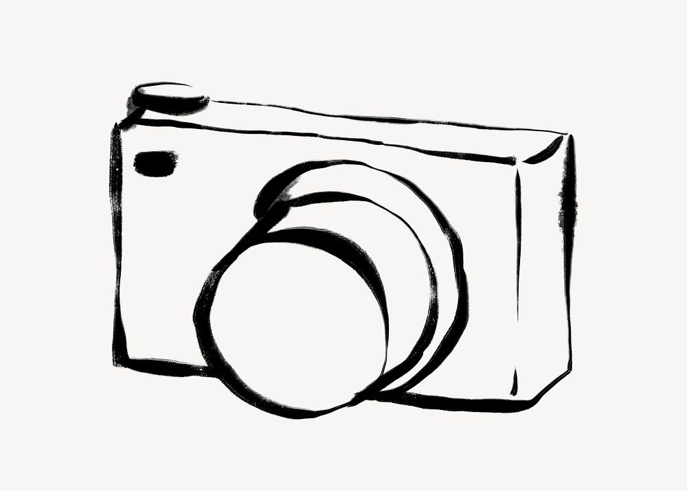 Digital camera clipart, drawing illustration, black and white design