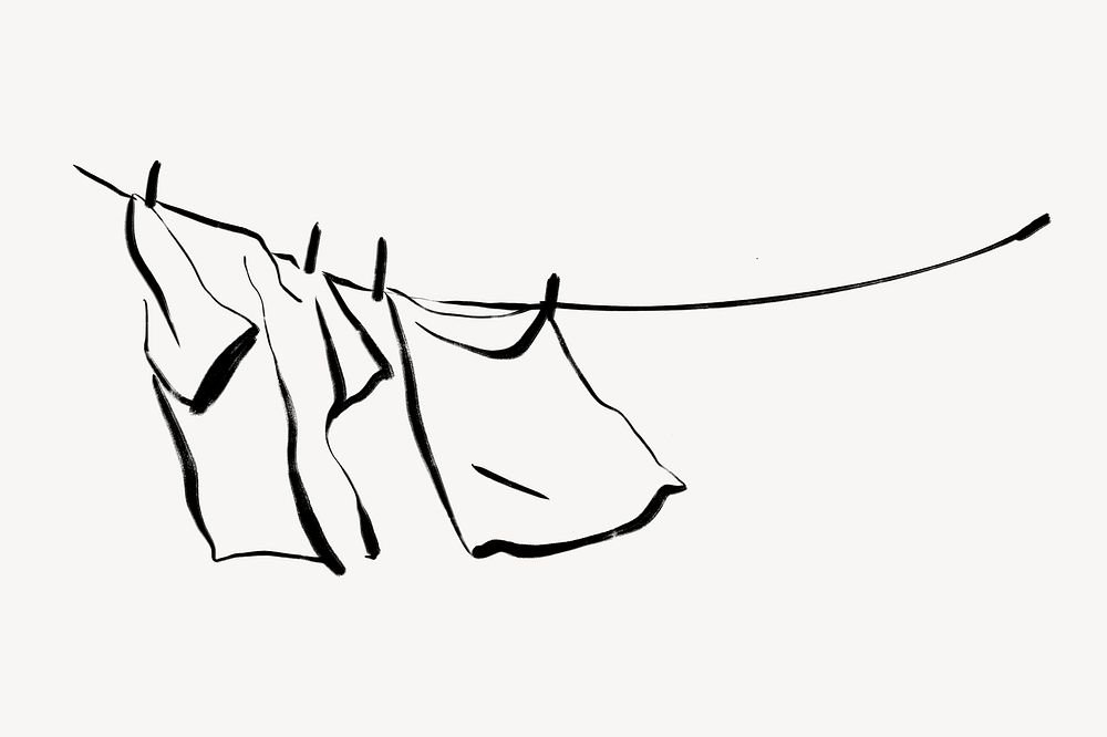 Hanging clothes collage element, line art illustration psd