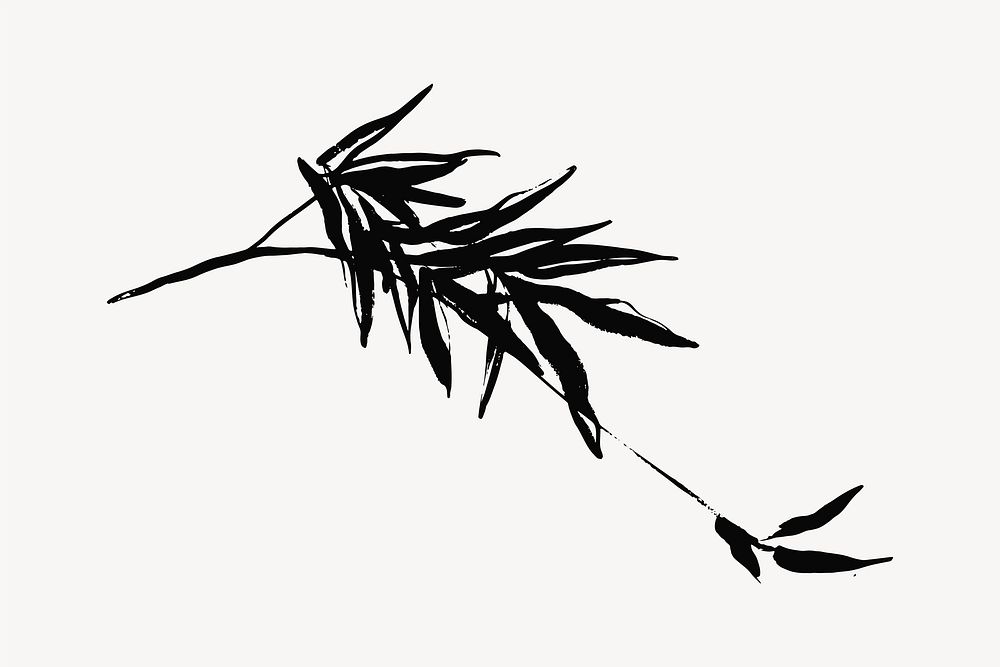 Bamboo leaf collage element,  ink brush design  vector