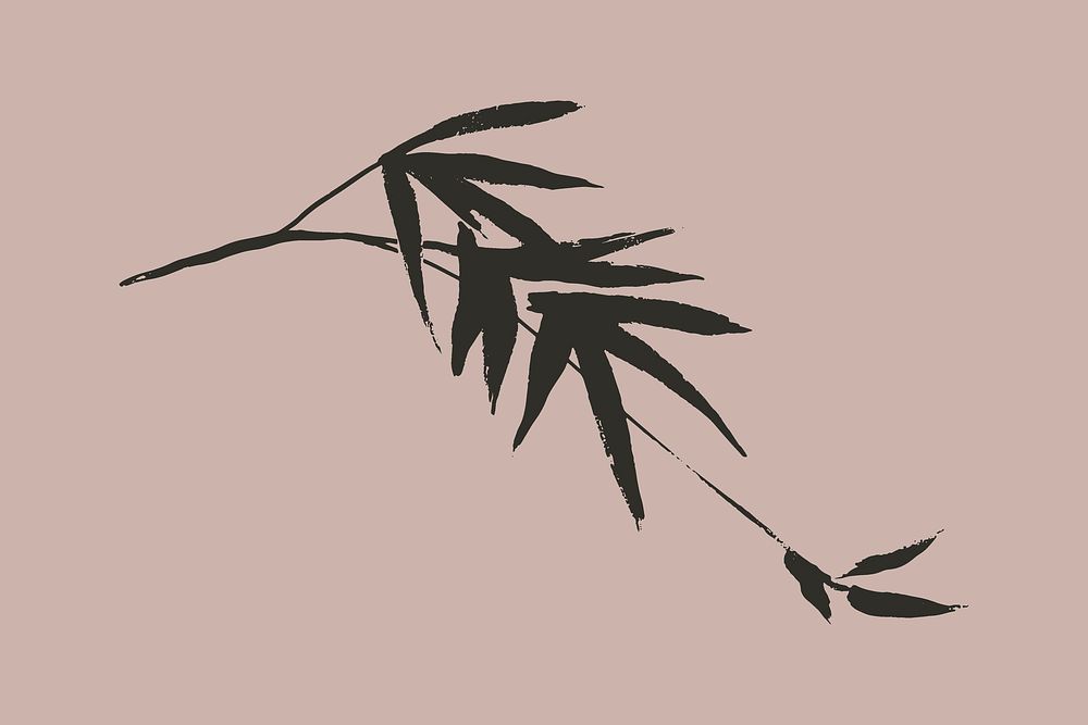 Bamboo leaf collage element, line art  illustration vector