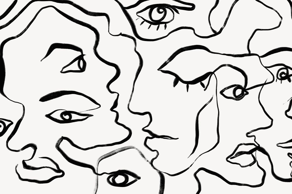 Abstract face background, black and white design psd