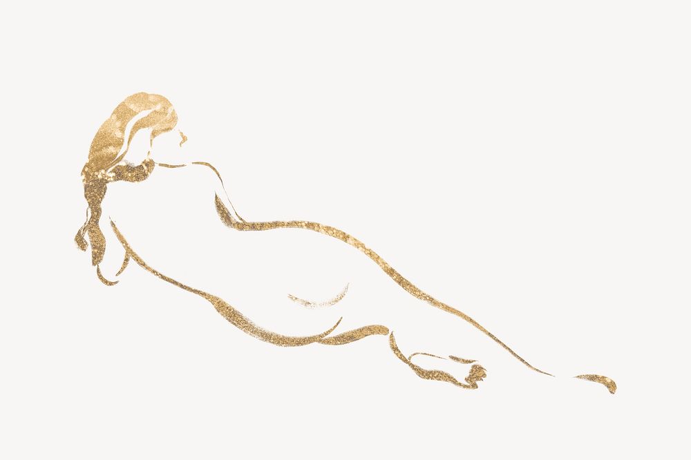 Female body collage element, gold line art illustration psd