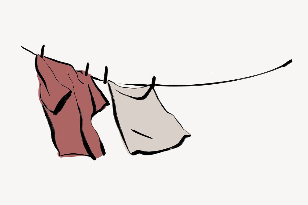 Hanging clothes collage element, line art illustration psd