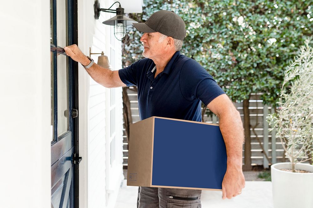 Delivery man at doorstep, logistics photo