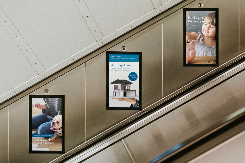 Mortgage loan ad billboard, underground escalator