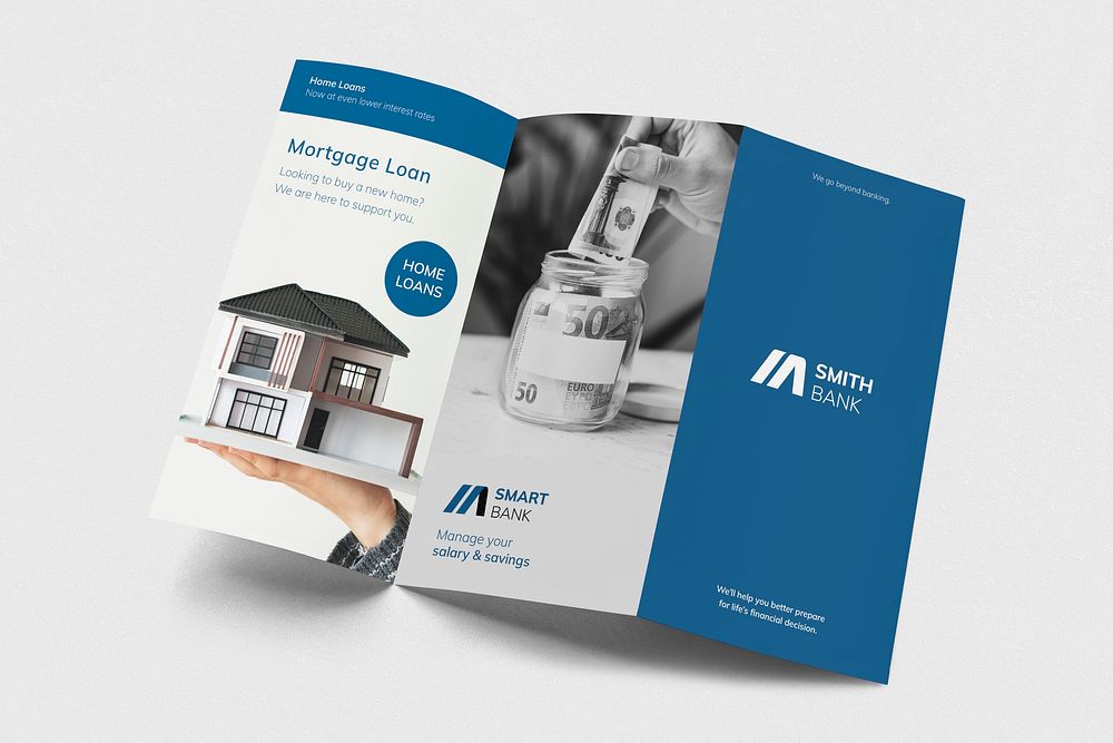Mortgage tri-fold brochure mockup, professional business design psd