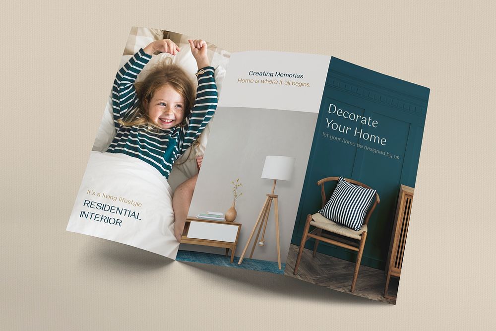 Residential interior tri-fold brochure, professional business 