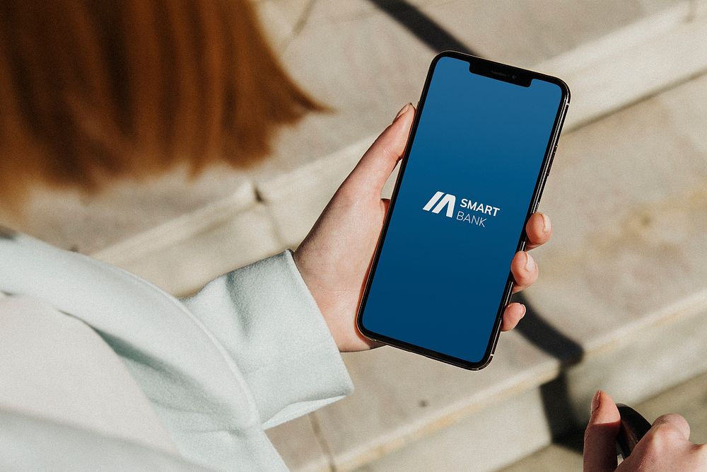Phone screen mockup, banking application design psd