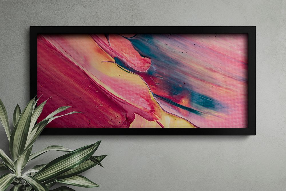 Framed pink aesthetic painting, home decor