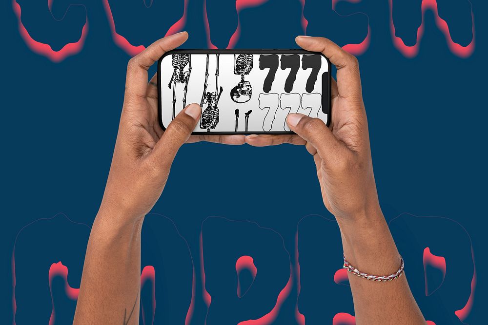 Hands using smartphone, colorful design