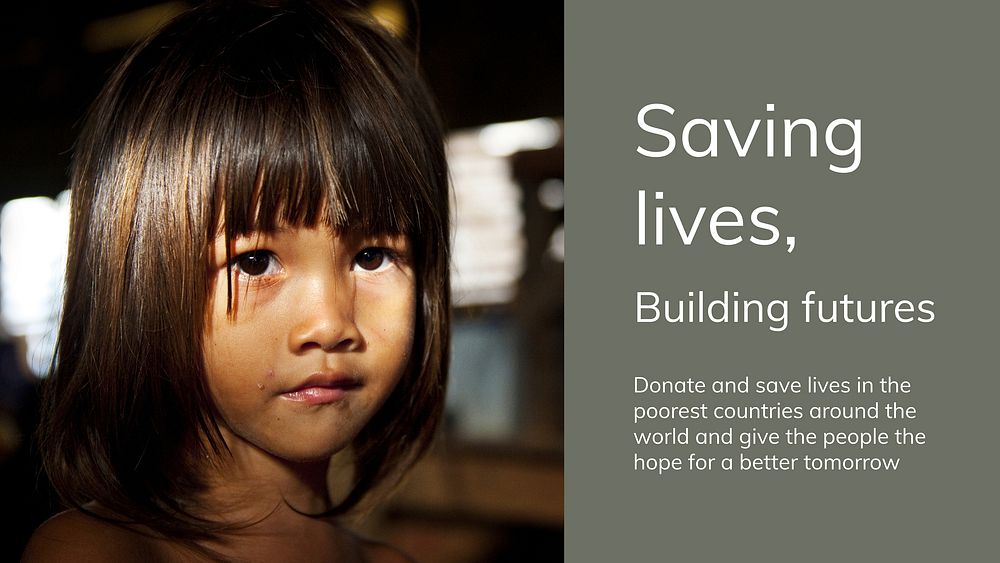 Children charity donation template vector for saving lives building futures presentation