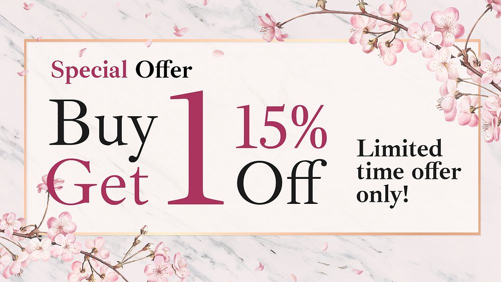 Special offer presentation slide template, cherry blossom, editable text vector