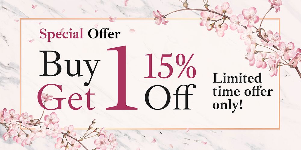 Special offer twitter ad template, cherry blossom, editable text vector