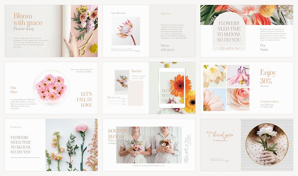 Flower business PowerPoint template collection psd