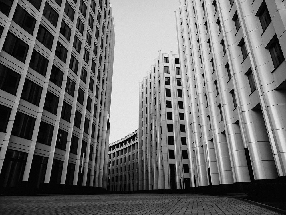 Building in Moscow, black & white background