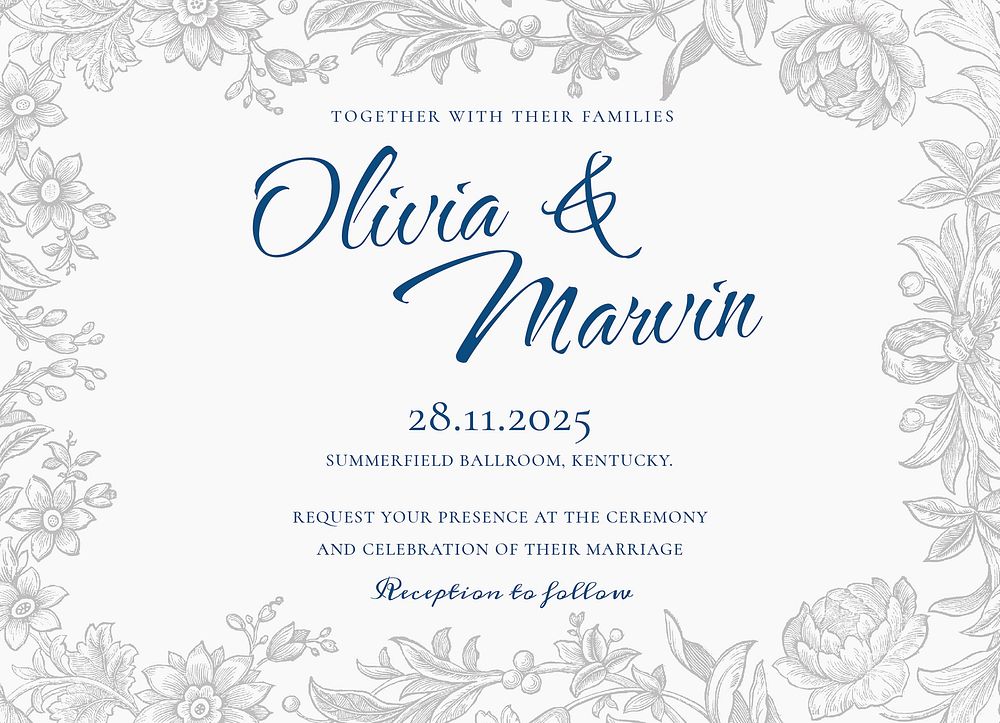 Aesthetic wedding invitation card template, editable design vector