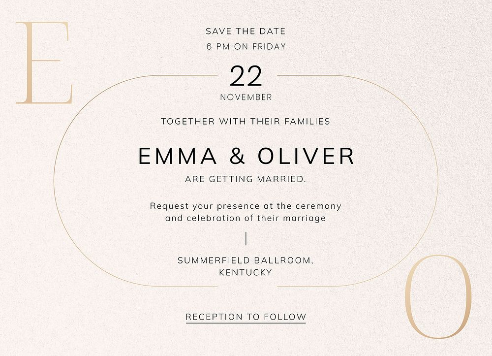Wedding reception invitation card template, editable design psd