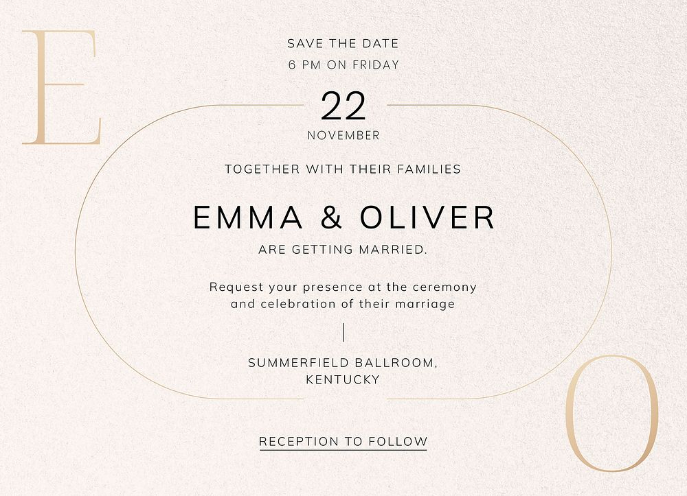 Wedding reception invitation card template, editable design vector