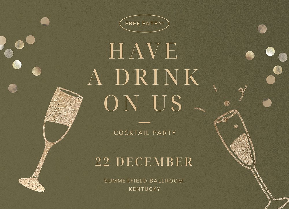 Cocktail party invitation card template, editable design psd