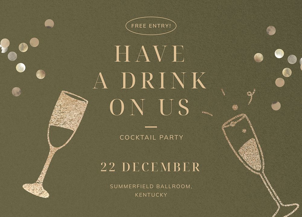 Cocktail party invitation card template, editable design vector