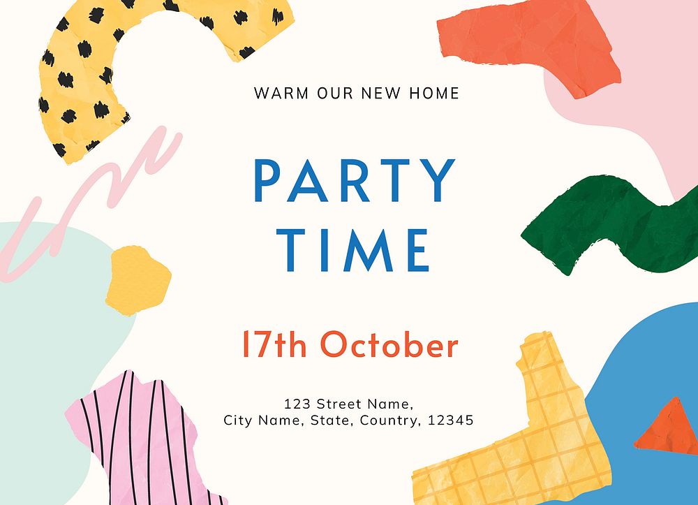 Housewarming party invitation card template, editable design psd