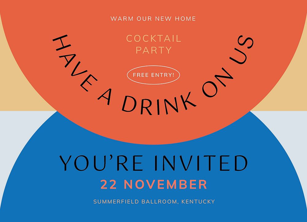 Cocktail party invitation card template, editable design vector