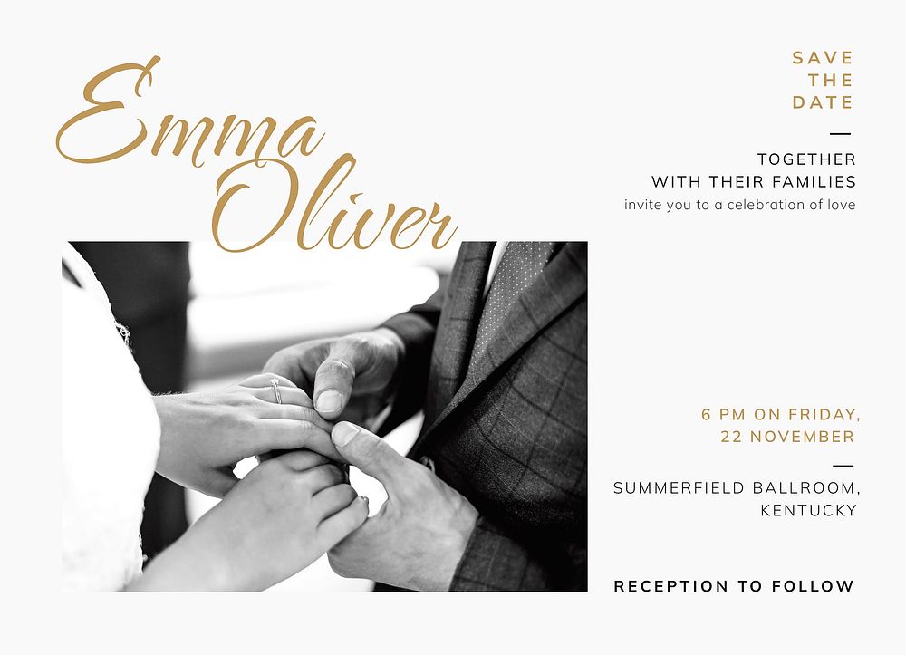 Wedding ceremony invitation card template, editable design vector