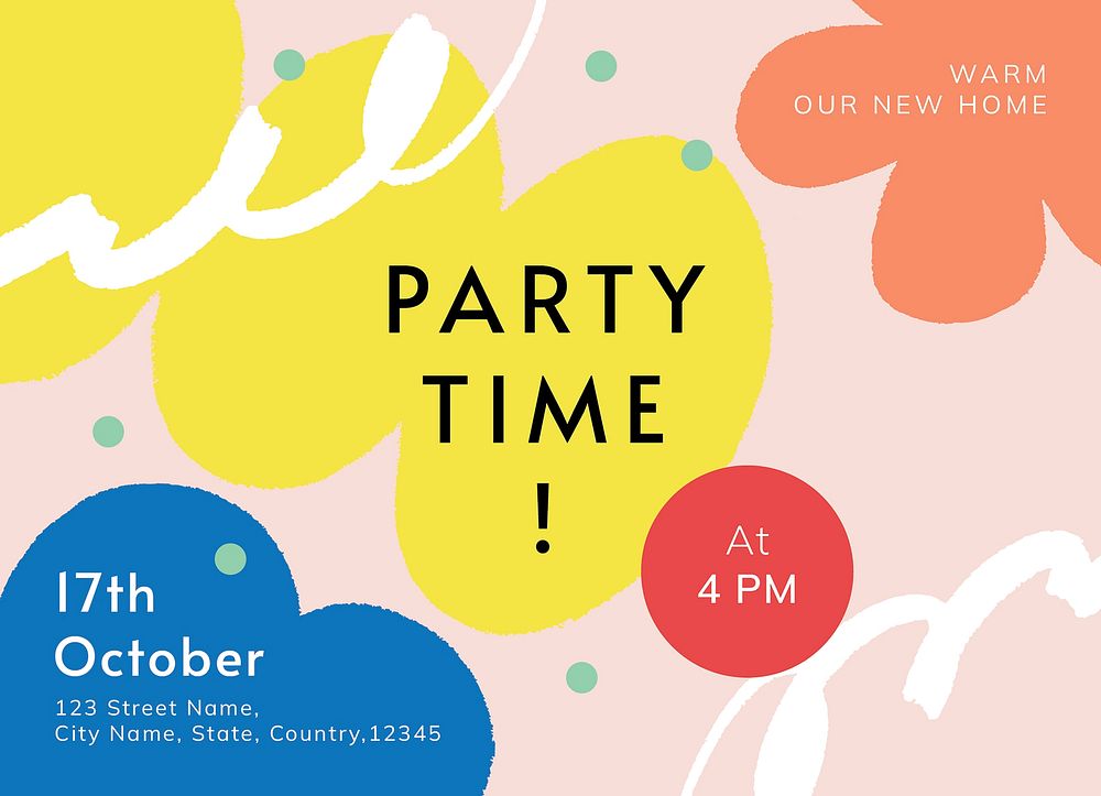Housewarming party invitation card template, editable design vector