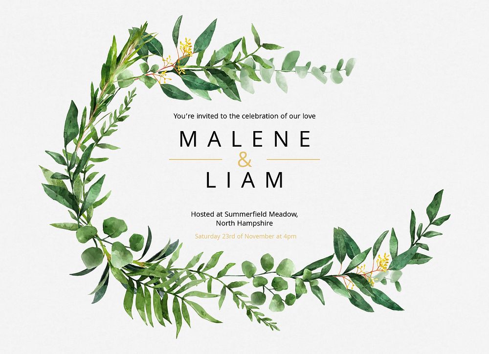 Botanical wedding invitation card template, editable design psd