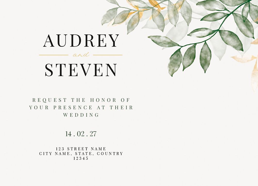 Botanical wedding invitation card template, editable design psd