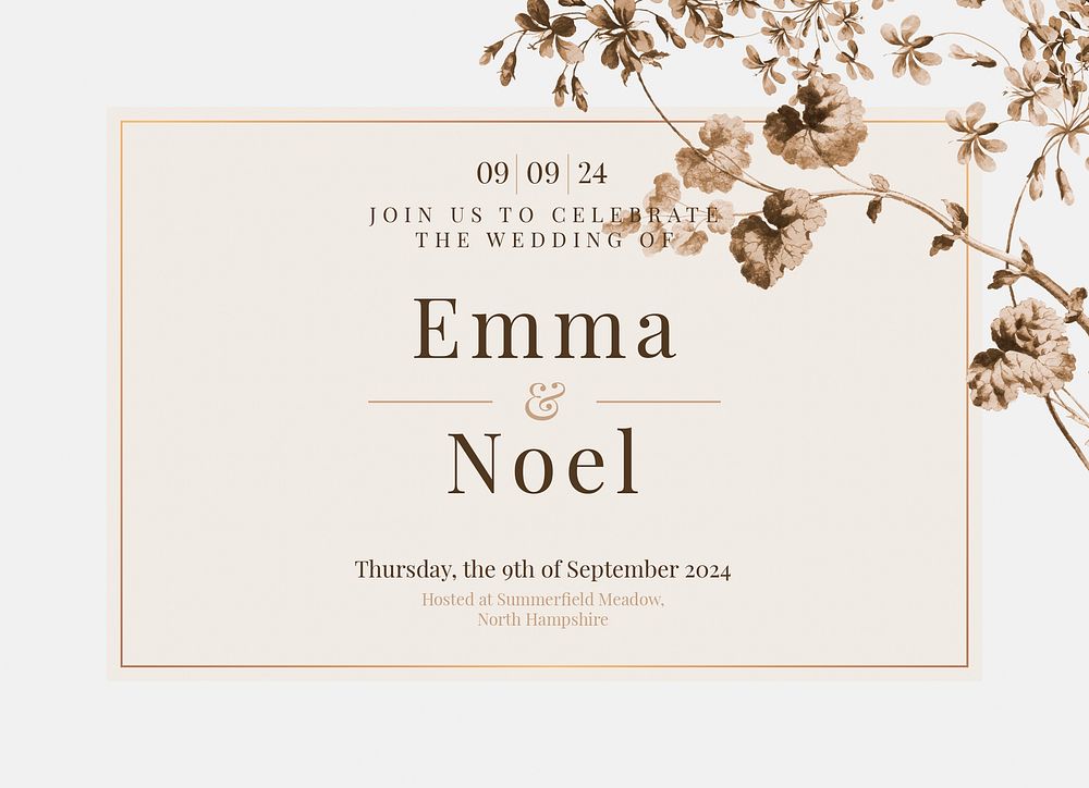 Vintage wedding invitation card template, editable design psd