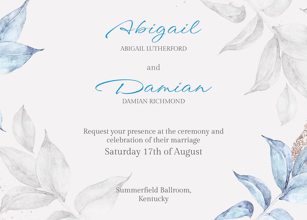 Aesthetic wedding invitation card template, editable design vector