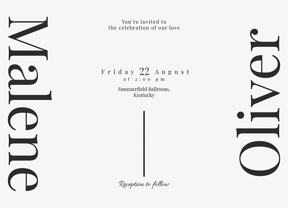 Minimal wedding invitation card template, editable design psd