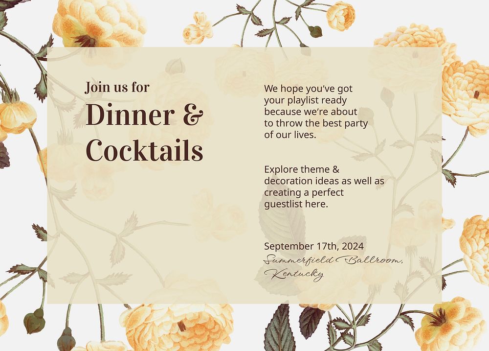 Cocktail party invitation card template, editable design vector