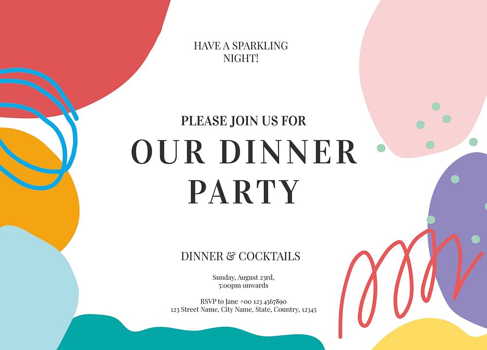 Dinner party invitation card template, editable design vector