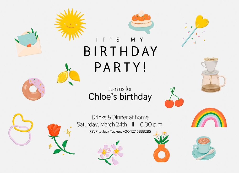Birthday party invitation card template, editable design psd