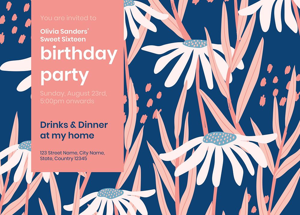 Birthday party invitation card template, editable design vector