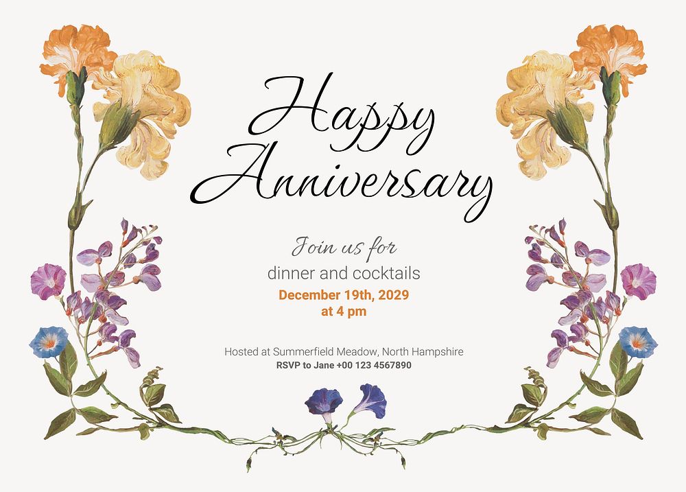 Anniversary party invitation card template, editable design vector