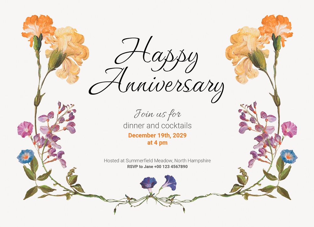 Anniversary party invitation card template, editable design psd