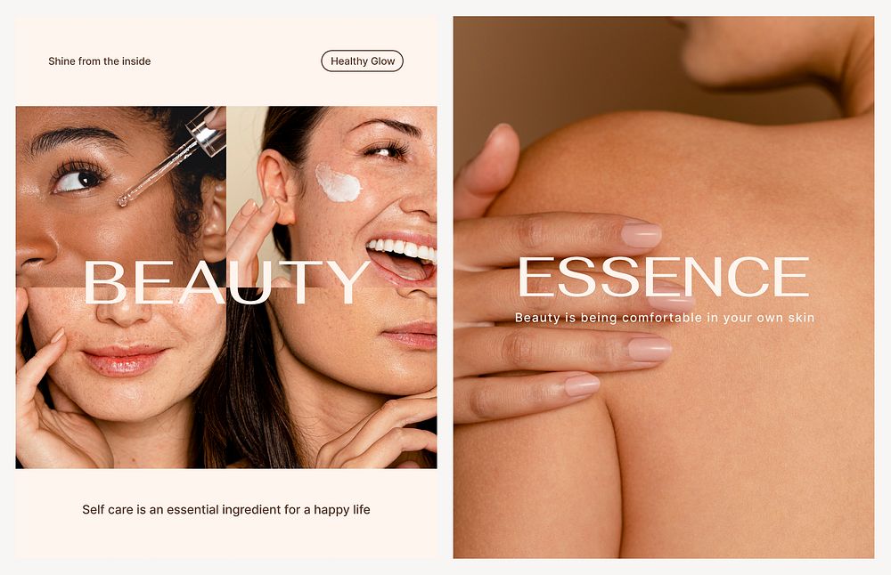 Skincare, beauty flyer editable template, aesthetic dual set psd