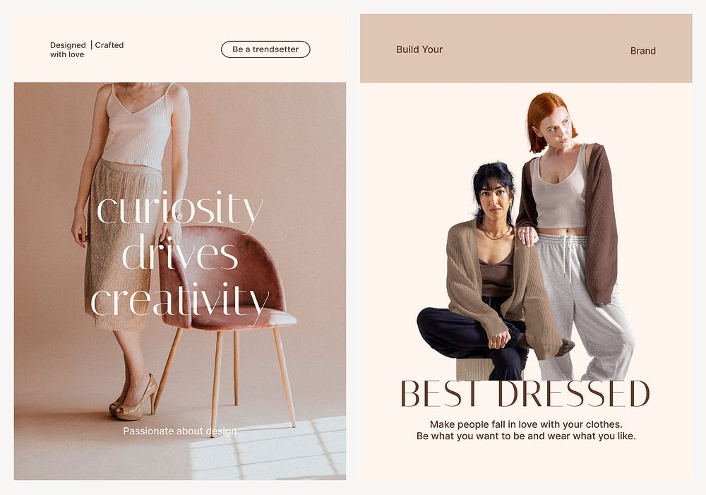 Women's fashion brochure template, aesthetic dual set vector