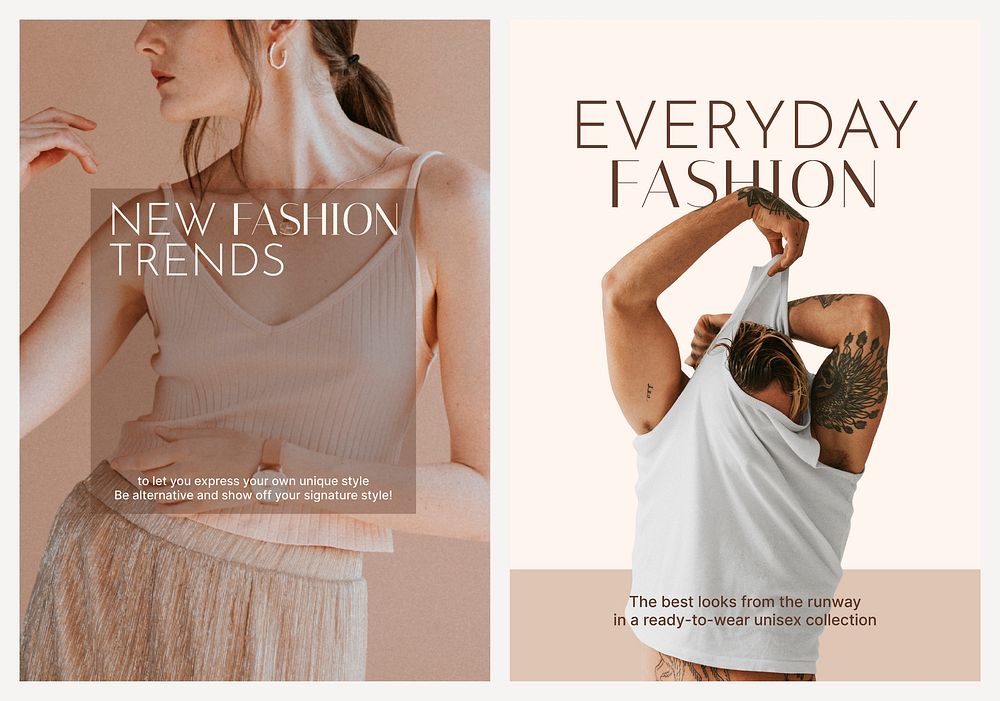 Casual fashion brochure template, aesthetic dual set vector