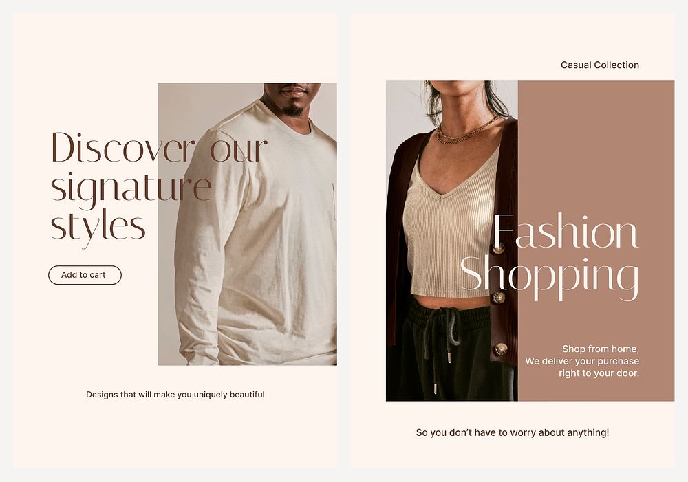 Casual fashion brochure template, apparel dual set vector