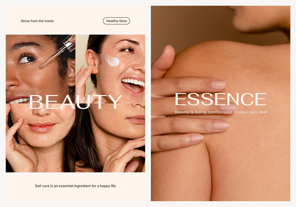 Beauty aesthetic brochure template, skincare, dual set vector