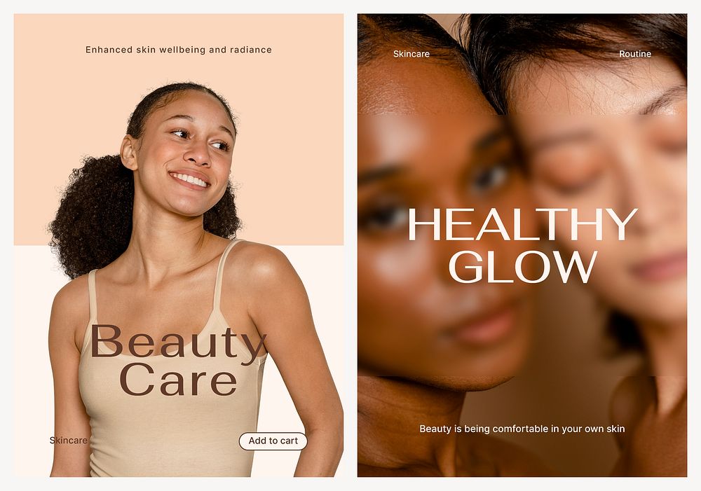 Beauty aesthetic poster editable template, skincare, dual set psd