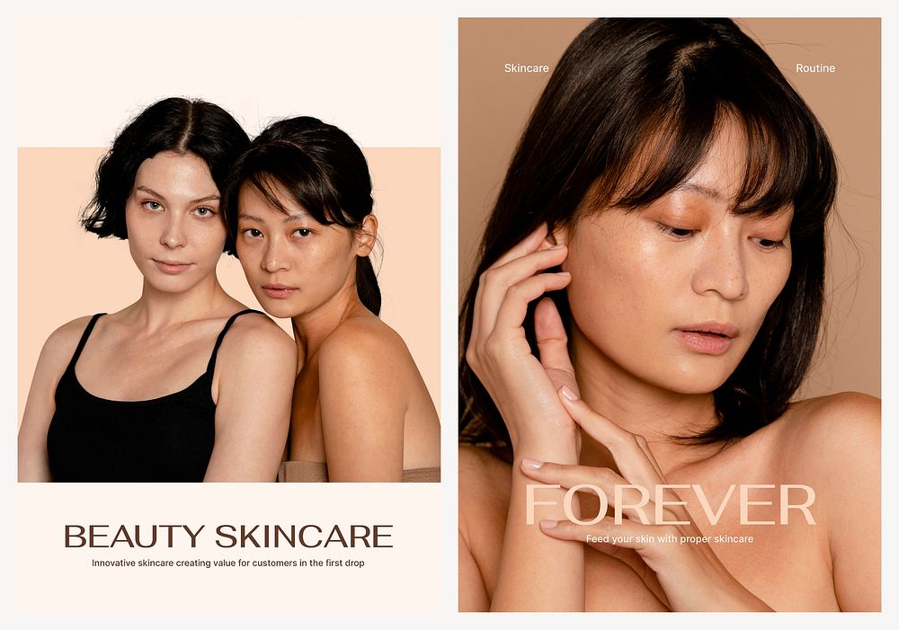 Beauty aesthetic brochure template, skincare, dual set vector